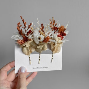 Set of Terracotta hair pins, Dried flowers hair pins, Floral hair pin, Rustic wedding clip, Wedding accessories, Bridal accessories