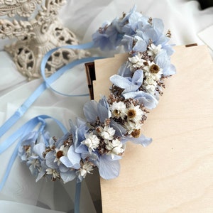 Bridal dusty blue flower crown | Flower girl crown made with preserved hydrangeas | Dried Wedding Crown | Bridesmaids flower headband