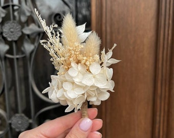 Boho Rust white boutonniere, Ivory Wedding Groom Rose Boutonniere, White wedding mini bouquet, Dried flower boho beige groom boutonniere