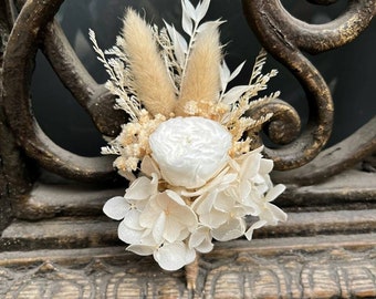 Boho Rust white boutonniere, Wedding Groom Rose Boutonniere, White wedding mini bouquet, Dried flower boho beige groom boutonniere