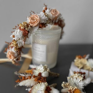Braut Terrakotta Blumenkrone | Boho Terrakotta Haarkranz |Rustikale Beige Trockenblume Hochzeitskrone für Braut | Gebrannter oranger Kopfkranz