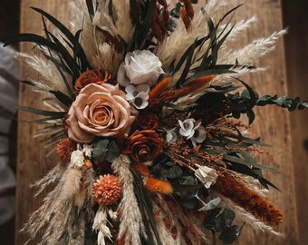Boho Rust Terracotta Wedding Bouquet, Rustic Wildflower wedding bouquet, Eucalyptus Bridal Bouquet, Fall wedding bouquet, Dried flowers