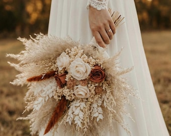 Boho Rust Terracotta Wedding Bouquet, Rustic Bridesmaid bouquet, Boho Terracotta Bridal Bouquet, Fall wedding bouquet, Dried flower bouquet