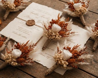 Boho Rust Terracotta rose boutonniere,Burnt Orange Boutonnieres, Fall Terracotta wedding mini bouquet, Dried flower grooms boutonniere