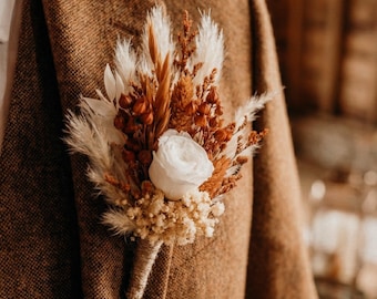 Boho Rust Terracotta rose boutonniere,Burnt Orange Boutonnieres, Fall Terracotta wedding mini bouquet, Dried flower grooms boutonniere