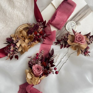 Fall dried flower hair pins, Rose burgundy hair pin, Rustic wedding clip, Burgundy hair pins, Woodland wedding, Bridesmaid flower headpiece image 9