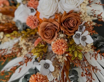 Boho Rust Terracotta Wedding Bouquet, GreenTerracotta Bridesmaid bouquet, Boho Terracotta Bridal Bouquet, Fall wedding bridal bouquet