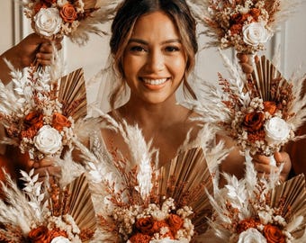 Boho Rustic Wedding Bouquet, Terracotta Gold Bridesmaid bouquet, Terracotta Bridal Bouquet, Fall wedding bouquet, Dried flower bouquet