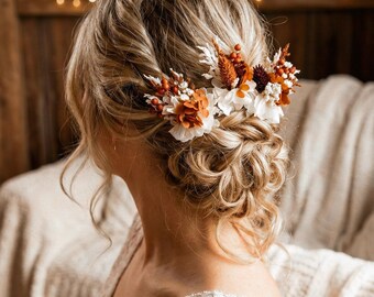 Set of Terracotta hair pins, Fall flower hair pins, Floral hair pin,Rustic burgundy wedding clip, Woodland wedding, Bridal accessories