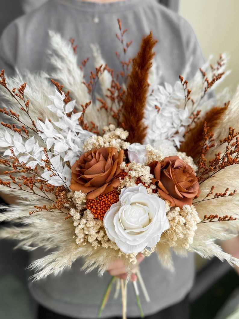 Rust Cola Red Roses Boho Rust Terracotta Wedding Bouquet, Terracotta Bridesmaid Bouquet ...