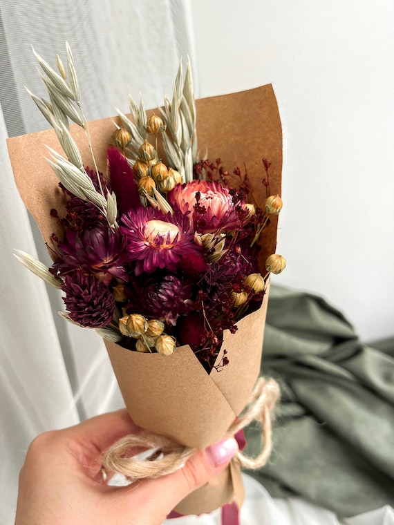 Mini Dried Flower Bouquet - Maroon Multi