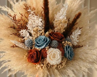 Boho Blue Terracotta Bouquet,  Blue Bridesmaid bouquet, Fall Blue Terracotta Wedding Bouquet, Dusty blue wedding flowers, Wedding decor