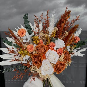 Rust Colored Roses Florist Boho Rust Terracotta Wedding Bouquet, Green Terracotta Bridesmaid ...
