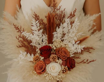 Boho Rust Terracotta Wedding Bouquet, Terracotta Bridesmaid bouquet, Boho Terracotta Bridal Bouquet, Fall wedding bridal bouquet
