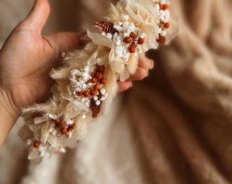Boho white flower crown, Beige Flower girl crown, Wedding hair accessories, Bridal flower crown, Fall terracotta bridal headpiece