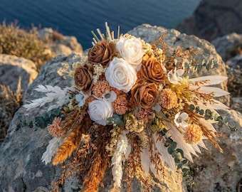 Boho Rust Terracotta Wedding Bouquet, Green Terracotta Bridesmaid bouquet,  Wedding Bouquet, Fall wedding bouquet, Dried flowers bouquet