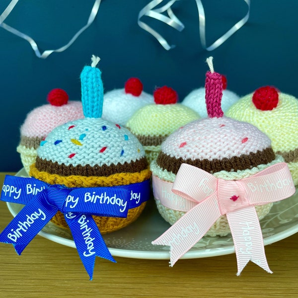 Happy Birthday cupcake gift. Hand knitted - to celebrate the day. Very tactile, a great sensory, for family and friends. *Party Gifts*