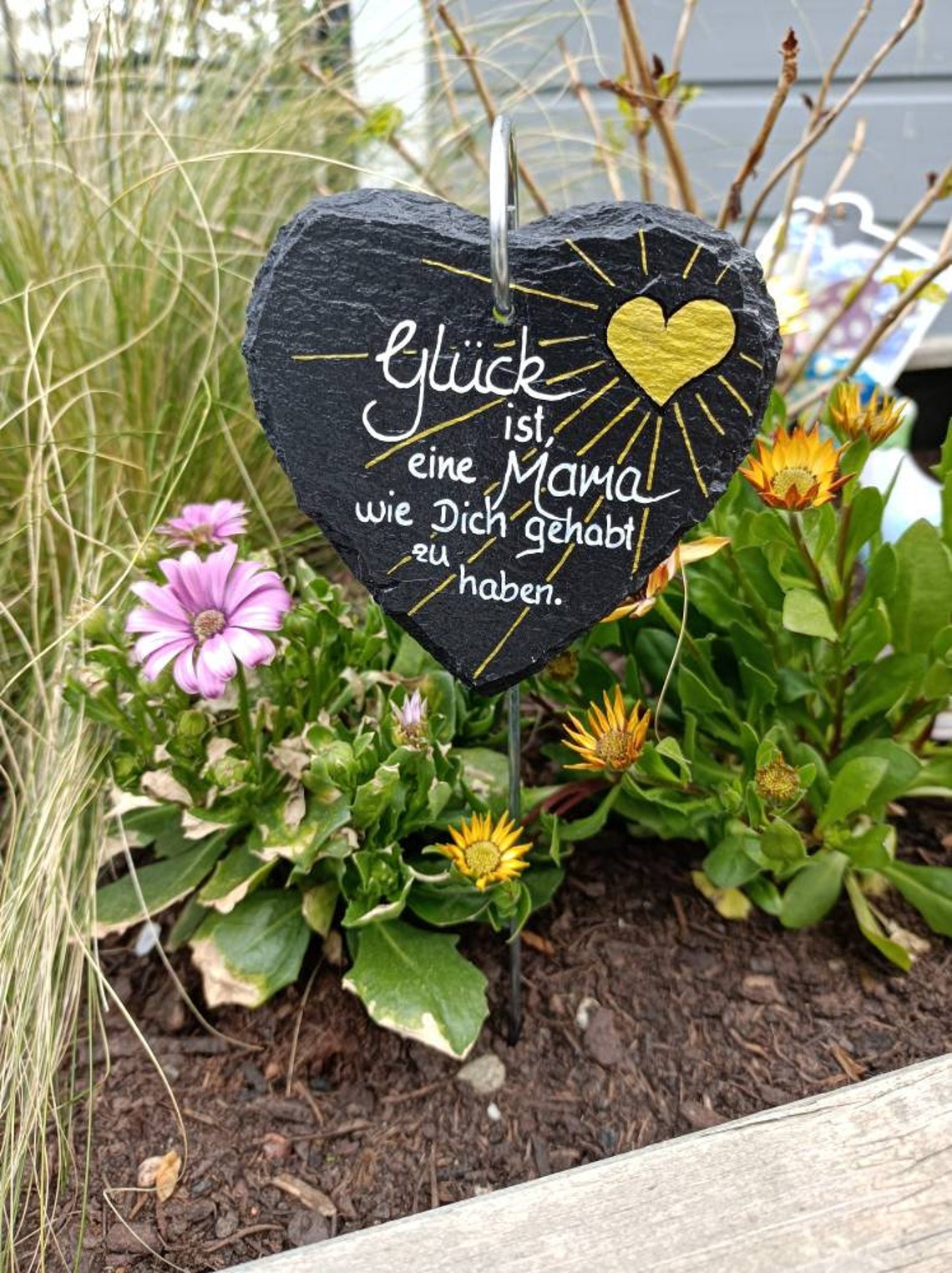 Grabschmuck Herz Edelstahl - Wetterfester Grabstecker Mit Spruch