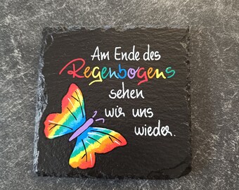 Schieferplatte *verschiedene Motive* Gedenkstein, Gedenktafel Schiefertafel, Grabschmuck, Grabdeko, handbemalt Regenbogen, Trauerschmuck