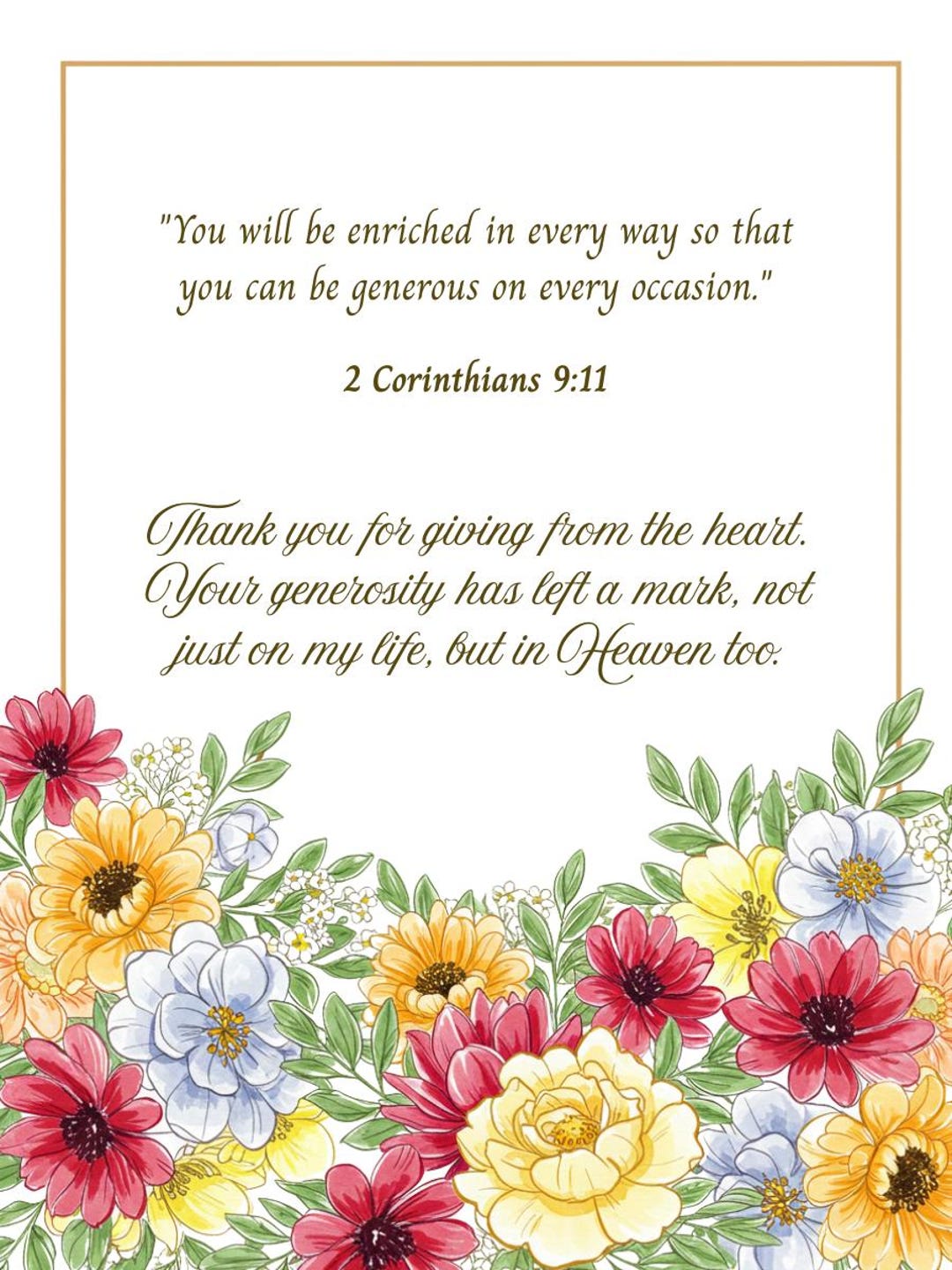 Generosity Card Christian Thank You Card – Grateful for Your Generosity (2 Corinthians ...