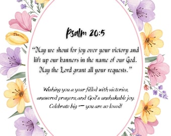 Psalm 20:5 | Christian Birthday Card for her | Joyful Scripture birthday Card for Women of Faith | birthday wishes with verses