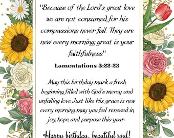 Lamentations 3:22–23 Christian Birthday wishes – Birthday card for her | gift for her birthday