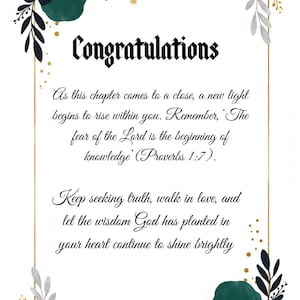 Cartão de formatura para impressão com versículo bíblico para parabenizar os novos formandos | Download digital | Cartão de formatura 3x4"
