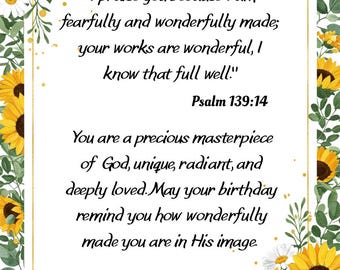 Birthday card for christian women | Happy birthday wish for her | Bible Verse birthday Card – Psalm 139:14 Digital Download