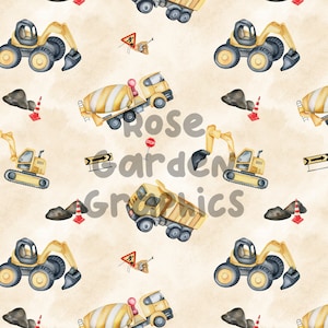Acquerello Costruzione Camion Seamless Image Pattern Paper, Digital Papers, Custom Fabric Printing File, Clipart Design, cartone animato, pittura