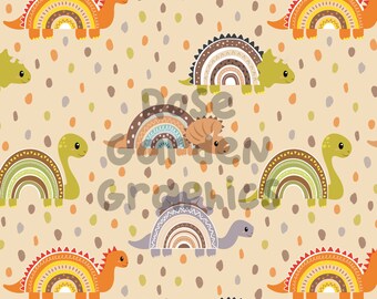 Dino Rainbows Seamless Image Pattern Paper, Digital Papers, Custom Fabric Printing File, Clipart Design, dinosaurs boy boys muted dinosaur