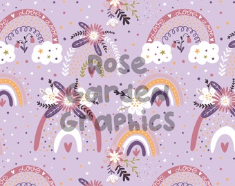 Floral Rainbows Seamless Image Pattern Paper, Digital Papers, Custom Fabric Printing File, Clipart Design, hand drawn flowers girly spring