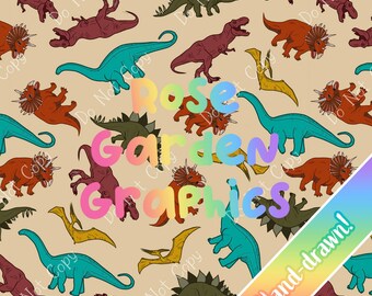 Retro Dinosaurs Seamless Image, Seamless Pattern Paper, Digital Papers, Custom Fabric Printing File Clipart Design dinos boy muted fall boys
