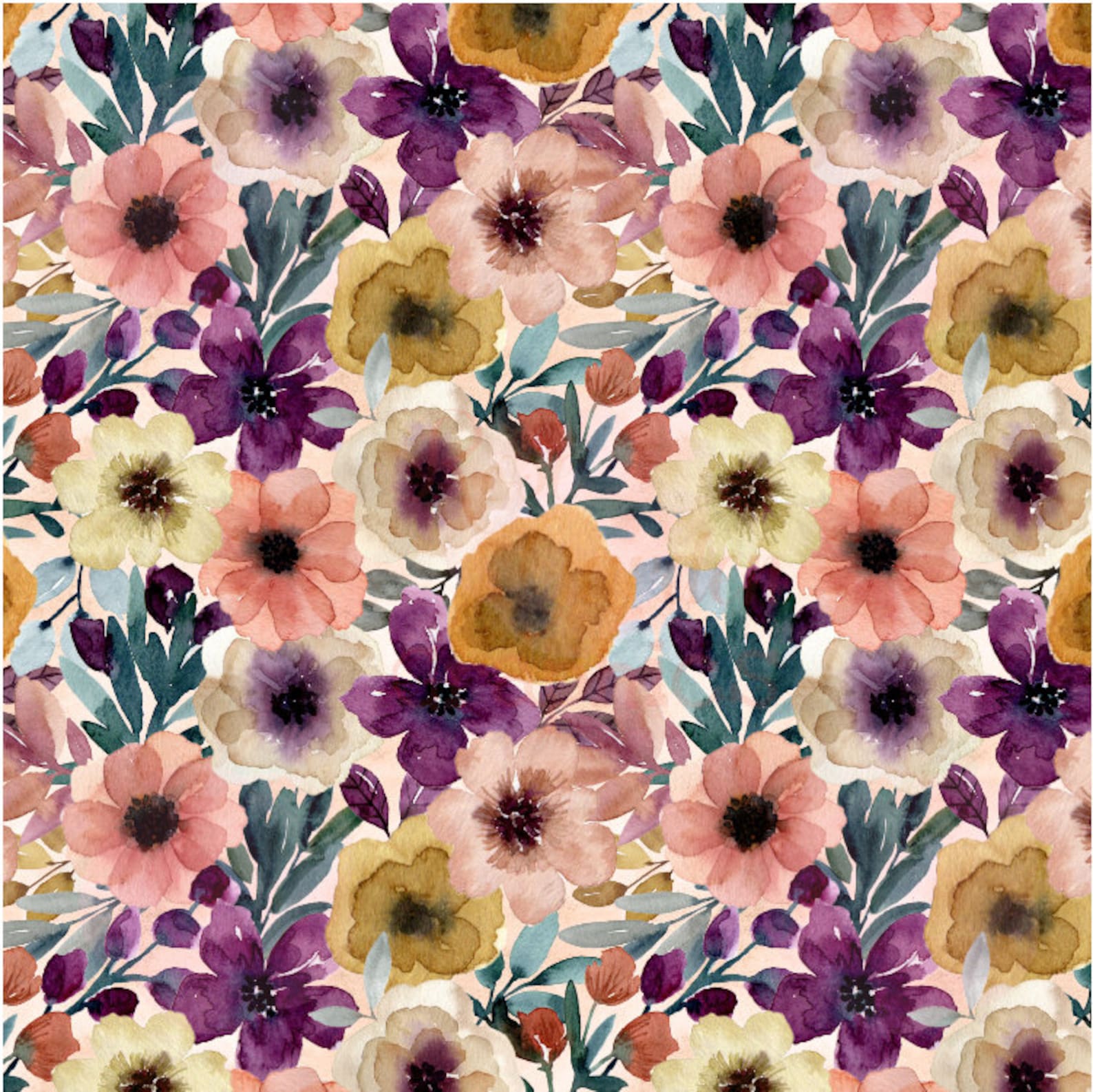 Muted Watercolor Floral Seamless Image Seamless Pattern Etsy