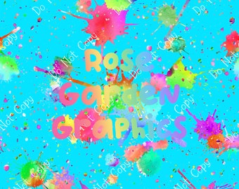 Turquoise Blue Neon Paint Splatter Seamless Image, Seamless Pattern Paper, Digital Papers, Custom Fabric Printing File, Clipart Design