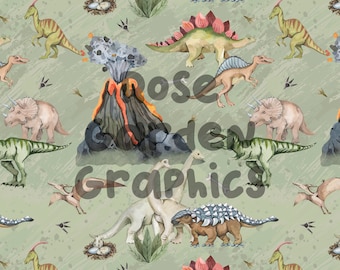Dino Land Seamless Image Pattern Paper, Digital Papers, Custom Fabric Printing File, Clipart Design, dinosaurs boy boys muted dinosaur