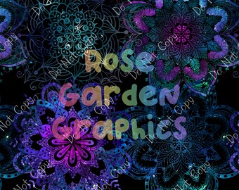 Cosmic Mandalas Seamless Image, Seamless Pattern Paper, Digital Papers, Custom Fabric Printing File, Clipart Design outer space galaxy stars