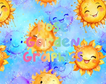 Happy Suns Seamless Image, Seamless Pattern Paper, Digital Papers, Custom Fabric Printing File, Clipart Design