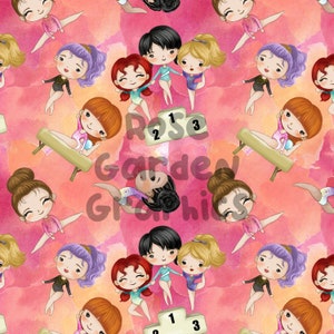 Gymnasts Seamless Image, Seamless Pattern Paper, Digital Papers, Custom Fabric Printing File, Clipart Design