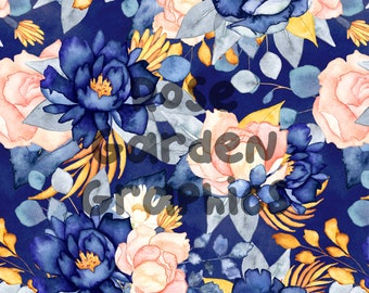 Navy Blush Floral Seamless Image Pattern Paper, Digital Papers, Custom Fabric Printing File, Clipart Design flower girl colorful winter dark