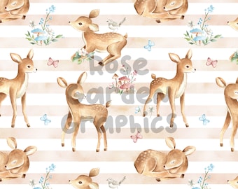Baby Deer Seamless Image Pattern Paper, Digital Papers, Custom Fabric Printing File, Clipart Design, Watercolor woodland gender neutral