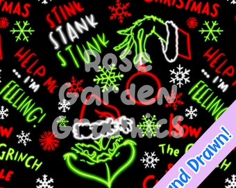 Christmas Green Monster Glow Neon PNG, Sublimation File, Sub Image, Shirt Design, Custom Fabric Print, Clipart Art for fabrics, mean one