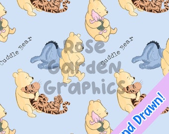 Cuddle Bear 2 Seamless Images, blue and white, Seamless Pattern Paper, Digital Papers, Custom Fabric Printing File, Clipart Design, honey