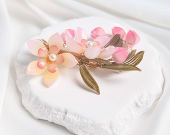 Peach Flower Bellflower Hair Clip, Orange Flower Acrylic