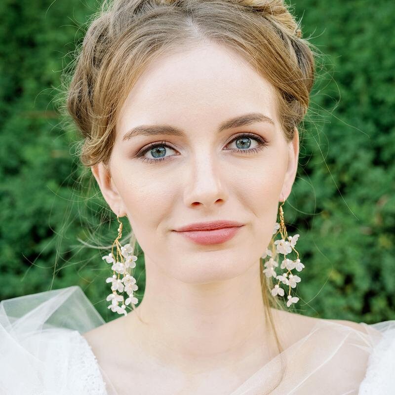 White Translucent Pear Flowers Drop Earrings, flower earrings, wedding bridal earrings
