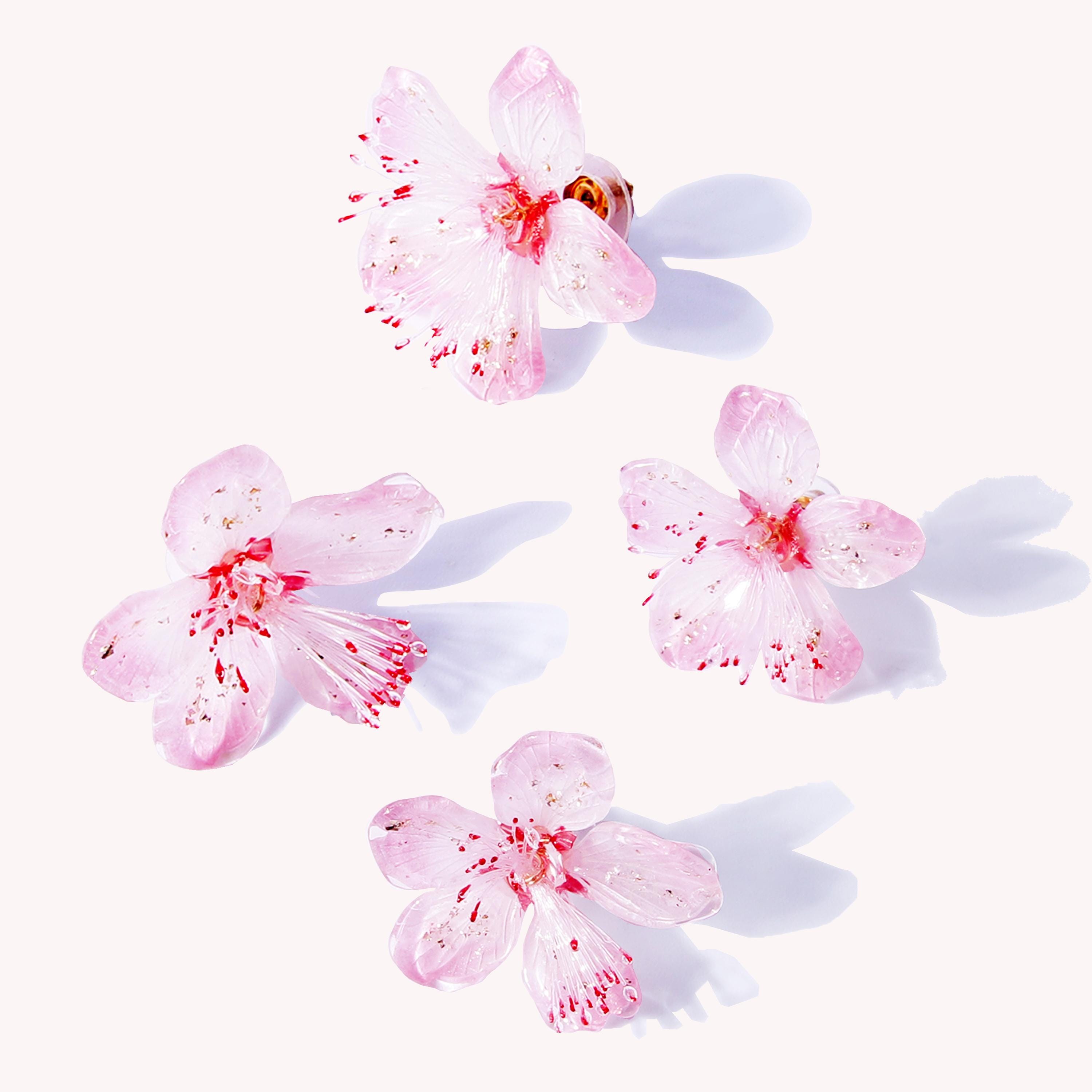 Flowering Cherry Stud Earrings, flower earrings, wedding bridal earrings, Handmade earrings, gift for her, plastic hot shrink earrings
