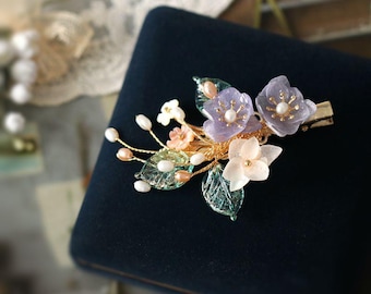 Real Flower and Freshwater Pearl Hair Clip, Bridal Hair 