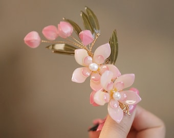 ❤️限定1点❤️ PEACH/ORANGE ❤️フラワーヘアクリップ【Lサイズ】フラ ❤️限定1点❤️ PEACH/ORANGE ❤️フラワーヘアクリップ【L