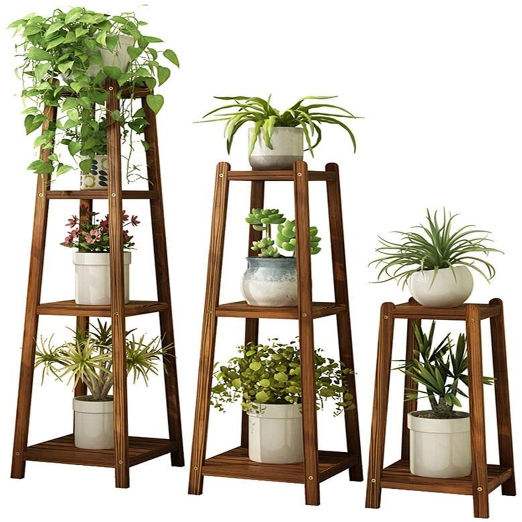 High angle plant standwooden plant stand high and low shelf Etsy