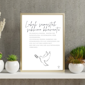 Poster yoga Lokah samastah sukhino bhavantu nero bianco tedesco download