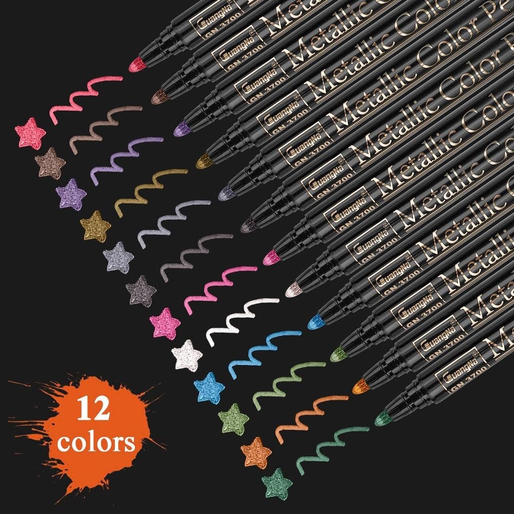 Premium Metallic Marker Pens 12 Pack Round Tip/brush Tip for